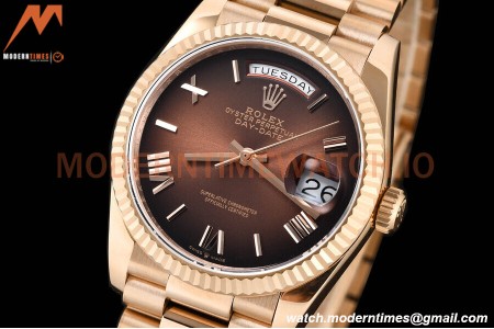 Rolex - DayDate 36mm 128235 Flt Pres RG/RG Brn/Rmn V5 QF VR3255