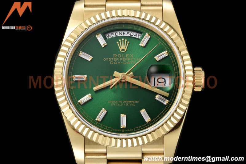Rolex - DayDate 36mm 128238 Flt Pres YG/YG Grn/Dia V5 QF VR3255