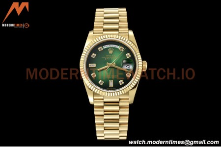 Rolex - DayDate 36mm 128238 Flt Pres YG/YG Green/Dia V5 QF VR3255
