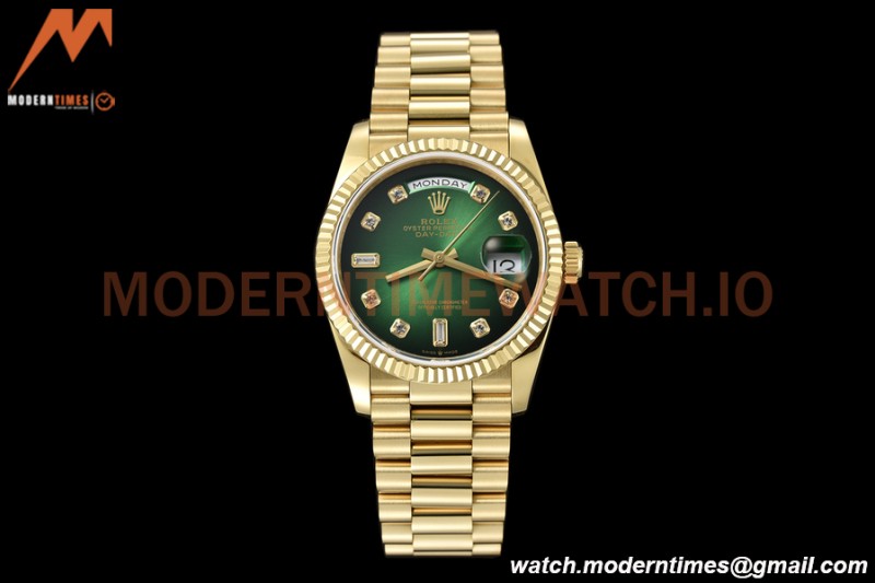 Rolex - DayDate 36mm 128238 Flt Pres YG/YG Green/Dia V5 QF VR3255