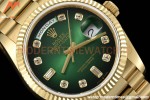 Rolex - DayDate 36mm 128238 Flt Pres YG/YG Green/Dia V5 QF VR3255
