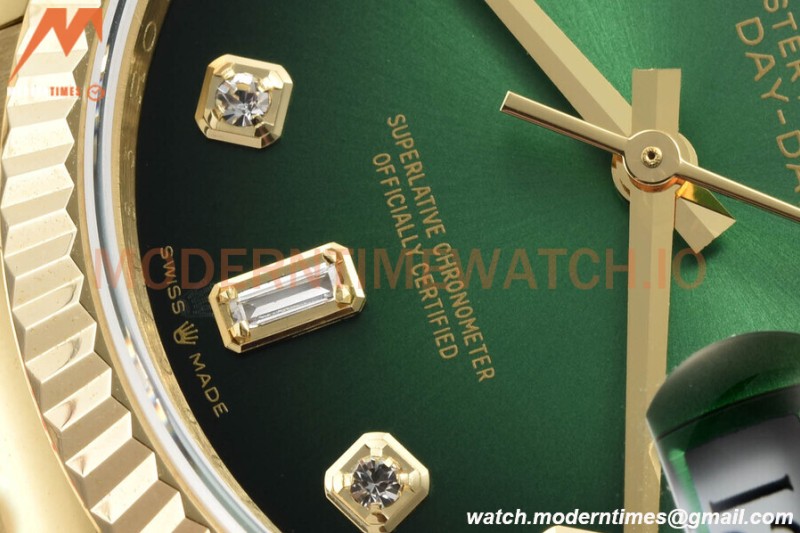 Rolex - DayDate 36mm 128238 Flt Pres YG/YG Green/Dia V5 QF VR3255