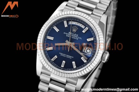 Rolex - DayDate 36mm 128239 Flt Pres SS/SS Blue/Dia V5 QF VR3255