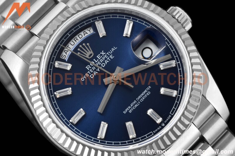 Rolex - DayDate 36mm 128239 Flt Pres SS/SS Blue/Dia V5 QF VR3255