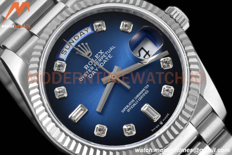 Rolex - DayDate 36mm 128239 Flt Pres SS/SS G-Blue/Dia V5 QF VR3255