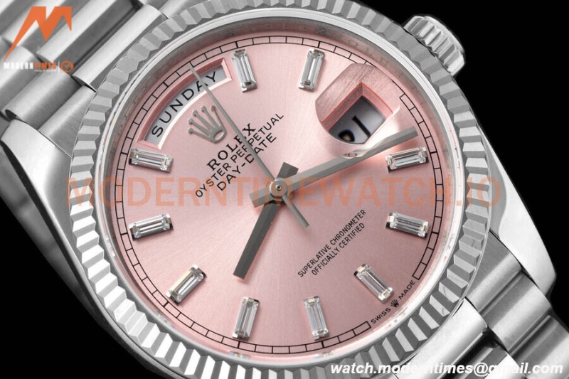 Rolex - DayDate 36mm 128239 Flt Pres SS/SS Pink/Dia V5 QF VR3255