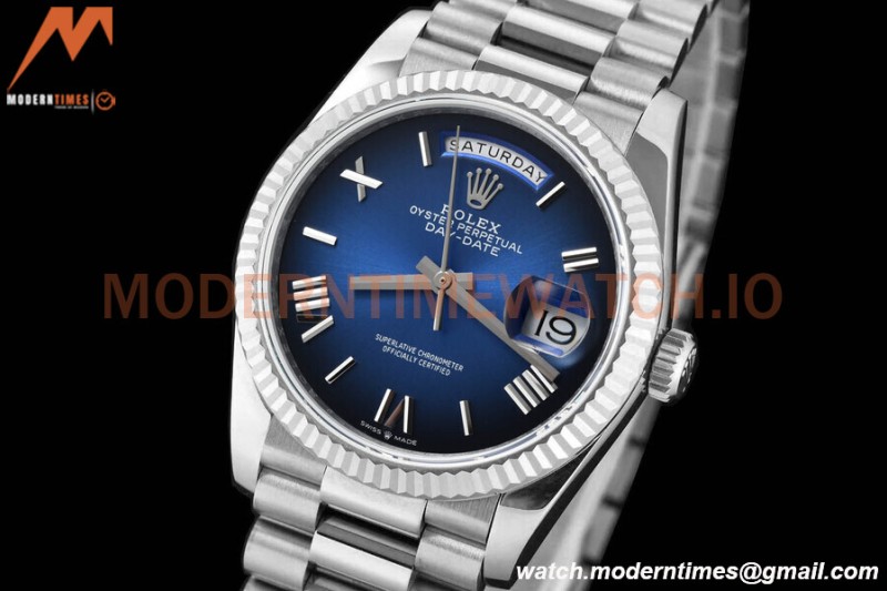 Rolex - DayDate 36mm 128236 Flt Pres SS/SS I-Blue/Dia V5 QF VR3255