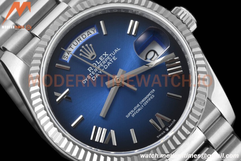 Rolex - DayDate 36mm 128236 Flt Pres SS/SS I-Blue/Dia V5 QF VR3255