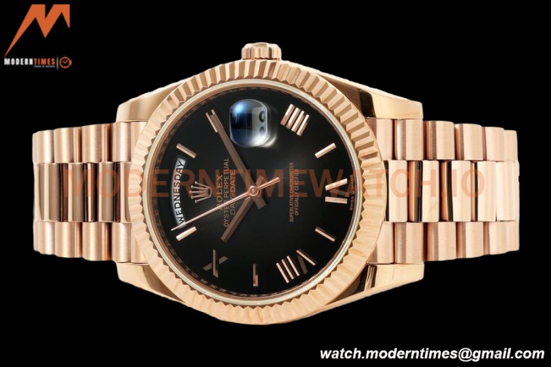 Rolex - DayDate 228235 Gain Weight 40mm Flt Pres RG/RG Black/Rmn KF VR3255