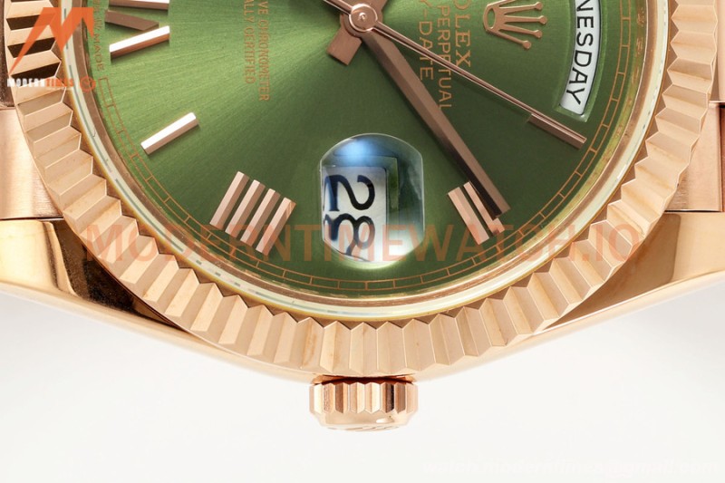 Rolex - DayDate 228235 Gain Weight 40mm Flt Pres RG/RG Green/Rmn KF VR3255