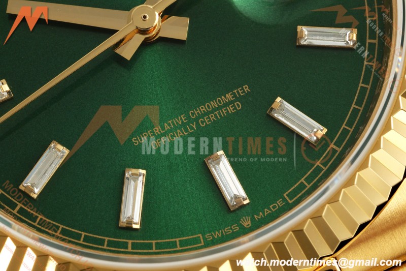 Rolex - DayDate 128238 Gain Weight 36mm Flt Pres YG/YG Grn/Dia KF A2836 | 롤렉스 - 데이데이트 128238 게인 웨이트 36mm 플랫 프레스 YG/YG 그린/다이아 KF A2836