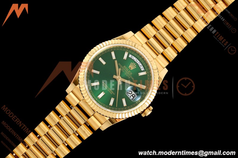 Rolex - DayDate 128238 Gain Weight 36mm Flt Pres YG/YG Grn/Dia KF A2836 | 롤렉스 - 데이데이트 128238 게인 웨이트 36mm 플랫 프레스 YG/YG 그린/다이아 KF A2836
