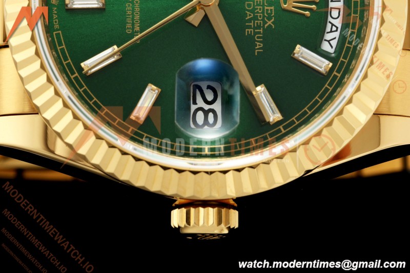 Rolex - DayDate 128238 Gain Weight 36mm Flt Pres YG/YG Grn/Dia KF A2836 | 롤렉스 - 데이데이트 128238 게인 웨이트 36mm 플랫 프레스 YG/YG 그린/다이아 KF A2836