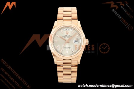 Rolex - DayDate 128235 Gain Weight 36mm Flt Pres RG/RG Silv/Dia KF A2836