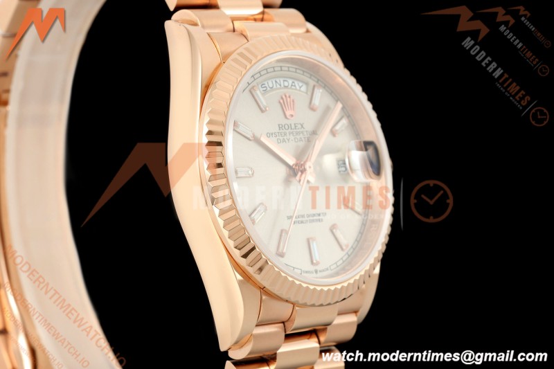 Rolex - DayDate 128235 Gain Weight 36mm Flt Pres RG/RG Silv/Dia KF A2836