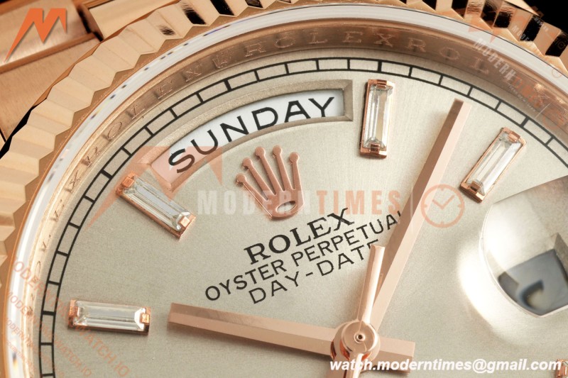 Rolex - DayDate 128235 Gain Weight 36mm Flt Pres RG/RG Silv/Dia KF A2836