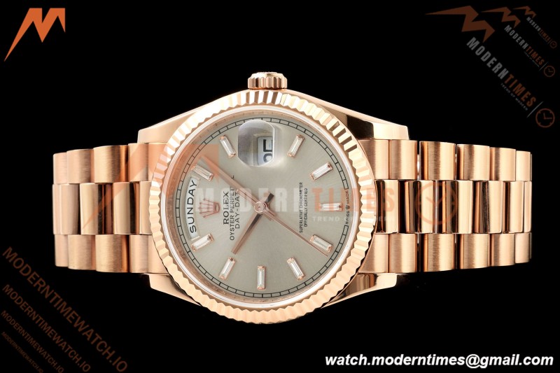 Rolex - DayDate 128235 Gain Weight 36mm Flt Pres RG/RG Silv/Dia KF A2836