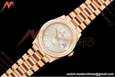 Rolex - DayDate 128235 Gain Weight 36mm Flt Pres RG/RG Silv/Dia KF A2836