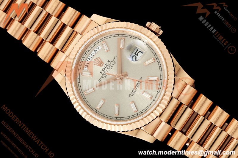 Rolex - DayDate 128235 Gain Weight 36mm Flt Pres RG/RG Silv/Dia KF A2836