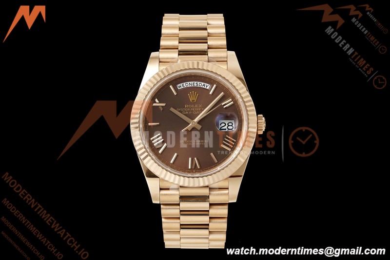 Rolex - DayDate 228235 Gain Weight 40mm Flt Pres RG/RG Brn/Rmn VSF DD3255 | 롤렉스 - 데이데이트 228235 Gain Weight 40mm 플루티드 프레지던트 로즈 골드/로즈 골드 브라운/로마 숫자 VSF DD3255