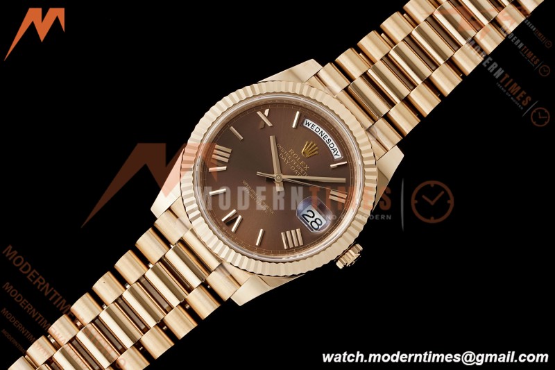 Rolex - DayDate 228235 Gain Weight 40mm Flt Pres RG/RG Brn/Rmn VSF DD3255 | 롤렉스 - 데이데이트 228235 Gain Weight 40mm 플루티드 프레지던트 로즈 골드/로즈 골드 브라운/로마 숫자 VSF DD3255