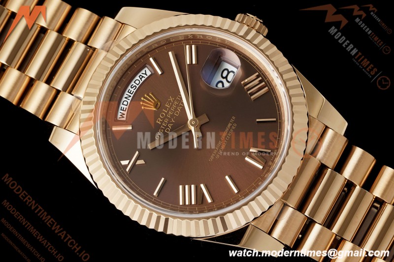 Rolex - DayDate 228235 Gain Weight 40mm Flt Pres RG/RG Brn/Rmn VSF DD3255 | 롤렉스 - 데이데이트 228235 Gain Weight 40mm 플루티드 프레지던트 로즈 골드/로즈 골드 브라운/로마 숫자 VSF DD3255