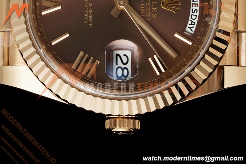 Rolex - DayDate 228235 Gain Weight 40mm Flt Pres RG/RG Brn/Rmn VSF DD3255 | 롤렉스 - 데이데이트 228235 Gain Weight 40mm 플루티드 프레지던트 로즈 골드/로즈 골드 브라운/로마 숫자 VSF DD3255