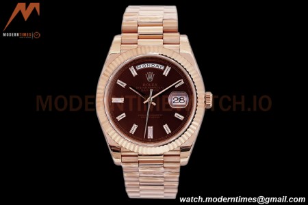 Rolex - DayDate 40mm Flt Pres RG/RG Brn/Dia EWF VR3255
