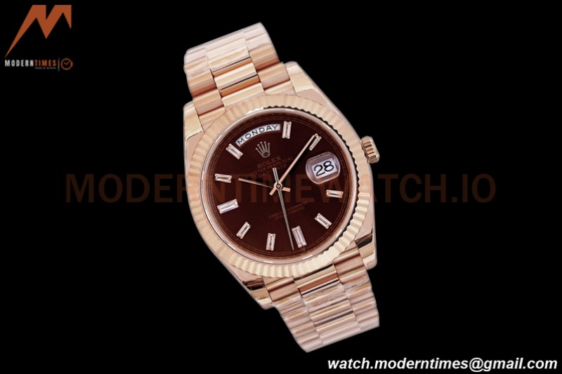 Rolex - DayDate 40mm Flt Pres RG/RG Brn/Dia EWF VR3255