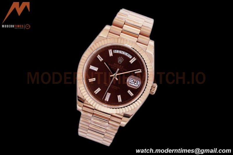 Rolex - DayDate 40mm Flt Pres RG/RG Brn/Dia EWF VR3255