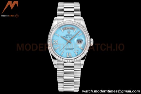Rolex - DayDate 36mm 128349 Flt Pres SS/SS Turquoise Blue/Dia RAF A2836
