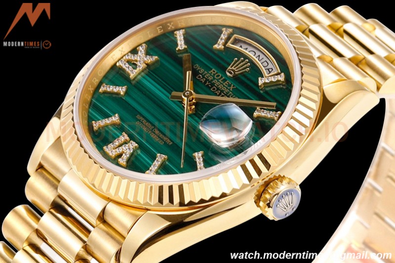 Rolex - DayDate 36mm 128238 Flt Pres YG/YG Malachite Green RAF A2836