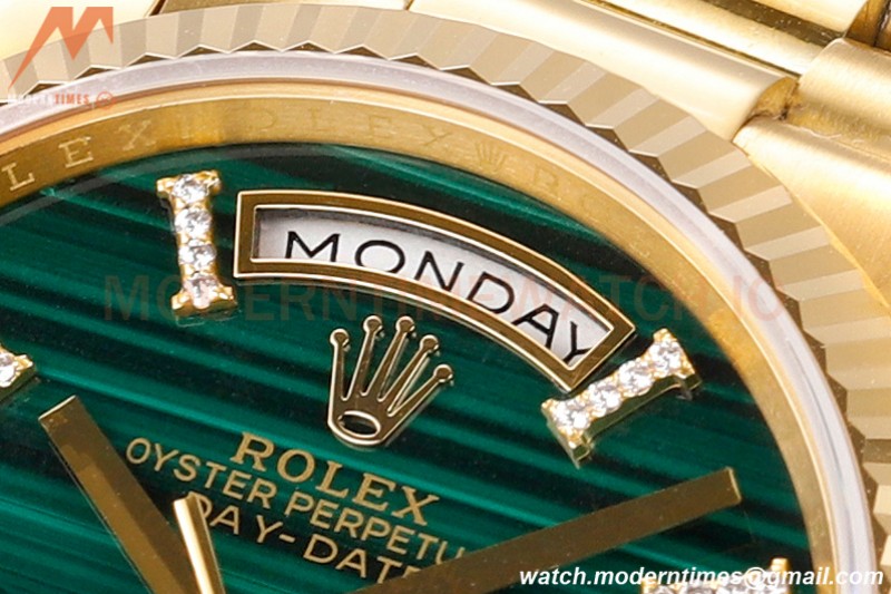 Rolex - DayDate 36mm 128238 Flt Pres YG/YG Malachite Green RAF A2836