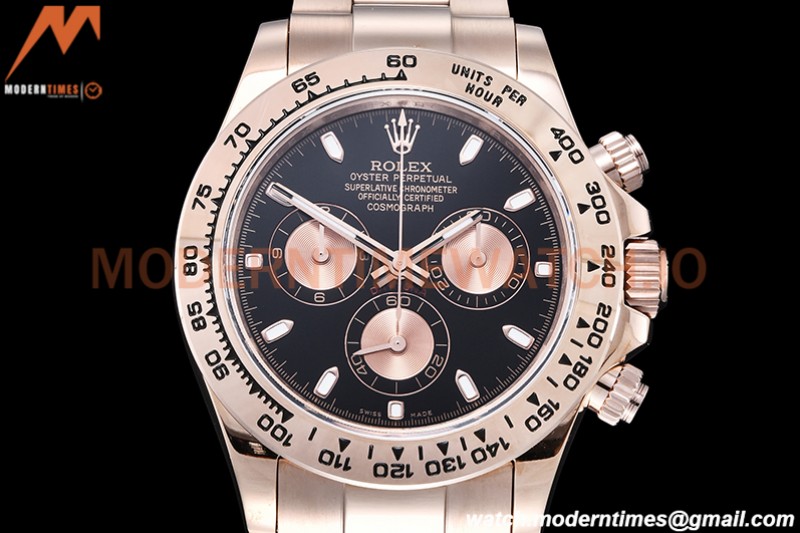 Rolex - Daytona 116505 904L RG/RG Blk/Stk QF V3 SH4130