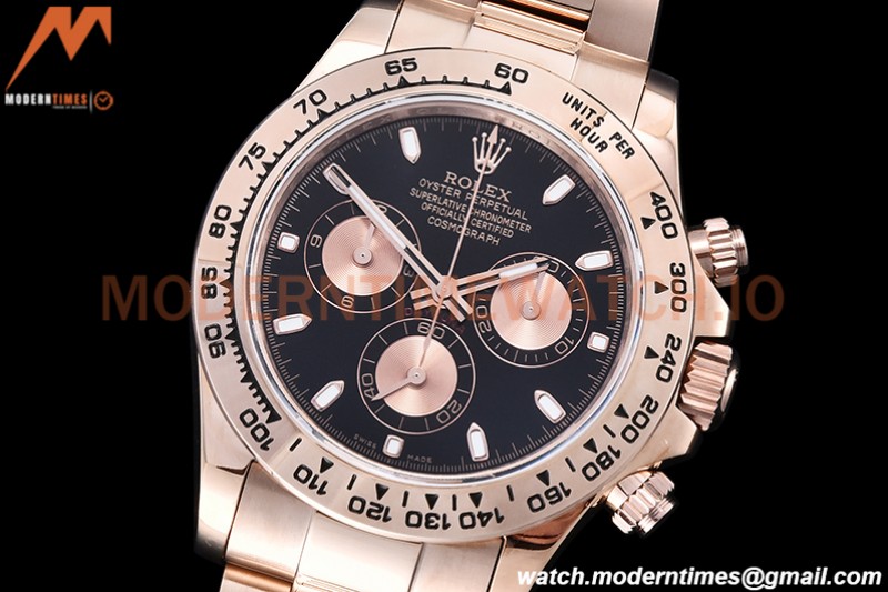 Rolex - Daytona 116505 904L RG/RG Blk/Stk QF V3 SH4130