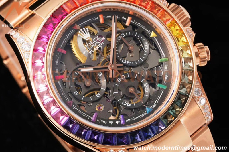 Rolex - Daytona Blaken 40mm CER 904L RG/RG Rainbow Diamond Skeleton GETF SA4130