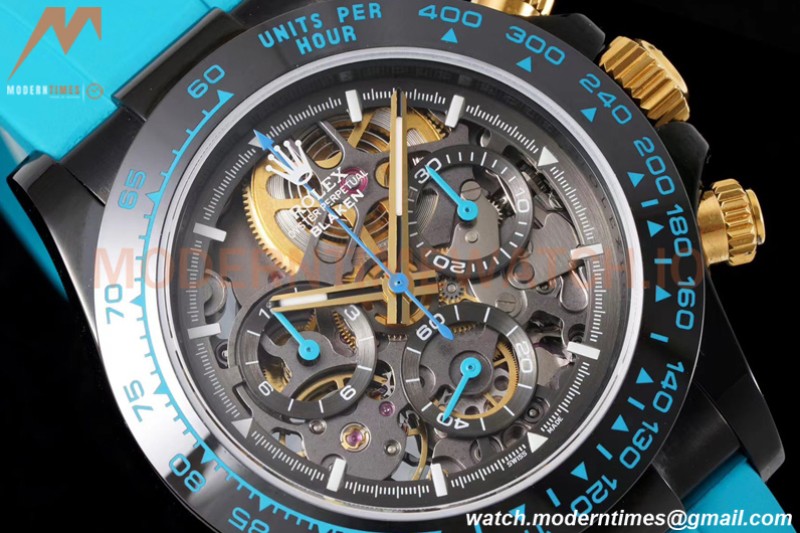 Rolex - Daytona Blaken 40mm CER 904L PVD/RU Blk/Blu Skeleton GETF SA4130