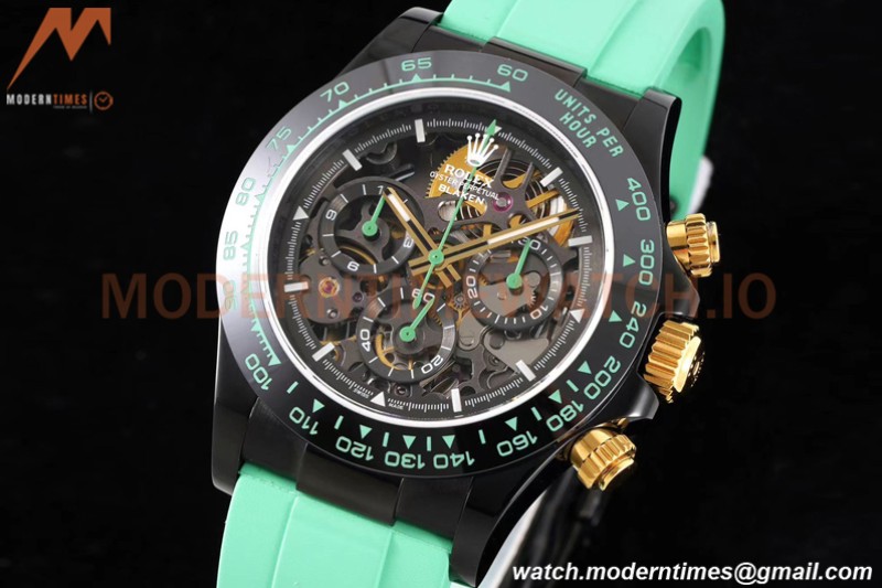 Rolex - Daytona Blaken 40mm CER 904L PVD/RU Blk/Grn Skeleton GETF SA4130