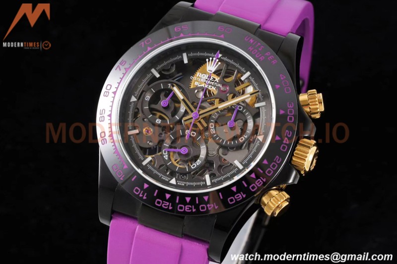 Rolex - Daytona Blaken 40mm CER 904L PVD/RU Black/Purple Skeleton GETF SA4130
