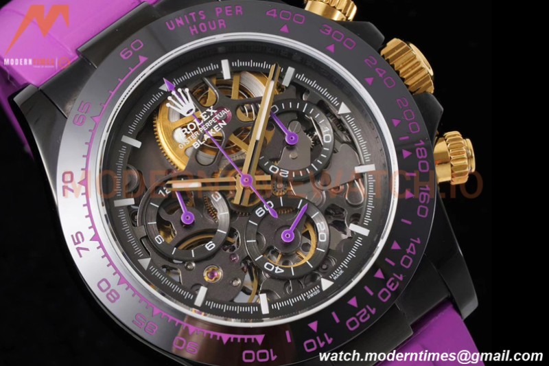 Rolex - Daytona Blaken 40mm CER 904L PVD/RU Black/Purple Skeleton GETF SA4130