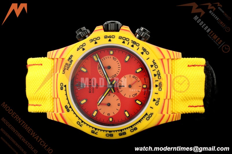 Rolex - Daytona DiW Volcano 40mm Yellow Carbon Fiber FC/NY Red Dial DIWF DD4801 | 롤렉스 - 데이토나 DiW 볼케이노 40mm 옐로우 카본 파이버 FC/NY 레드 다이얼 DIWF DD4801