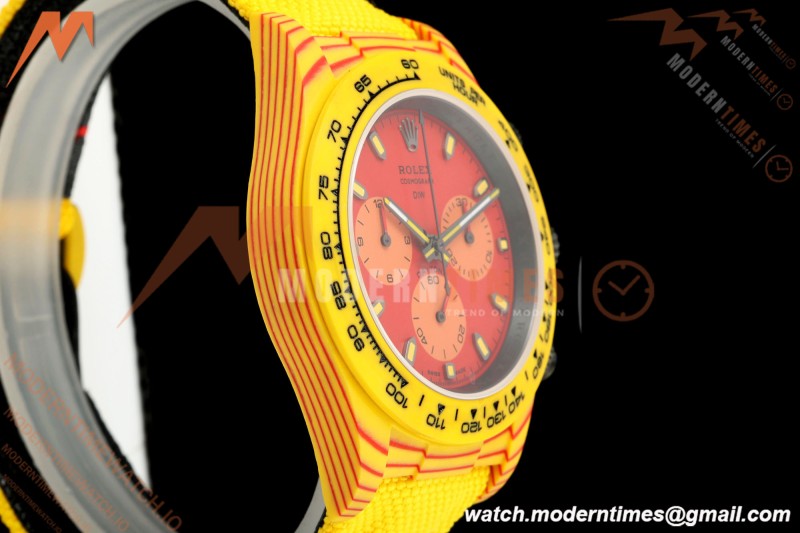 Rolex - Daytona DiW Volcano 40mm Yellow Carbon Fiber FC/NY Red Dial DIWF DD4801 | 롤렉스 - 데이토나 DiW 볼케이노 40mm 옐로우 카본 파이버 FC/NY 레드 다이얼 DIWF DD4801