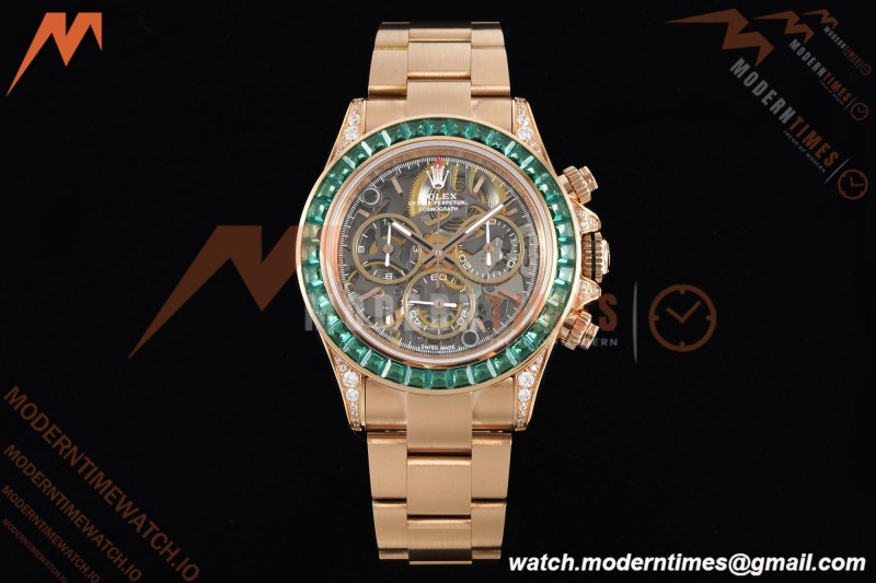 Rolex - Daytona Artisans De Genève “Poetry of Lights” RG/RG Emeralds Skeleton Dial ADGF SA4130 | 롤렉스 - 데이토나 아르티장 드 제네브 "빛의 시" RG/RG 에메랄드 스켈레톤 다이얼 ADGF SA4130
