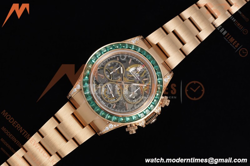 Rolex - Daytona Artisans De Genève “Poetry of Lights” RG/RG Emeralds Skeleton Dial ADGF SA4130 | 롤렉스 - 데이토나 아르티장 드 제네브 "빛의 시" RG/RG 에메랄드 스켈레톤 다이얼 ADGF SA4130