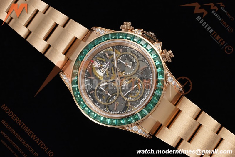 Rolex - Daytona Artisans De Genève “Poetry of Lights” RG/RG Emeralds Skeleton Dial ADGF SA4130 | 롤렉스 - 데이토나 아르티장 드 제네브 "빛의 시" RG/RG 에메랄드 스켈레톤 다이얼 ADGF SA4130
