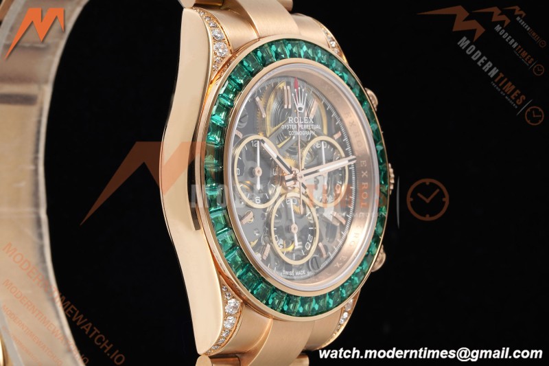 Rolex - Daytona Artisans De Genève “Poetry of Lights” RG/RG Emeralds Skeleton Dial ADGF SA4130 | 롤렉스 - 데이토나 아르티장 드 제네브 "빛의 시" RG/RG 에메랄드 스켈레톤 다이얼 ADGF SA4130