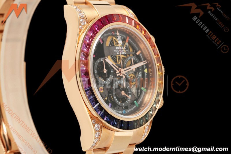 Rolex - Daytona Rainbow Blaken 116595 RBOW 40mm RG/RG Diamond Skeleton Sonic DD4130