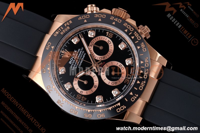 Rolex - Daytona 116515LN 40mm Gain Weight RG/RU Blk/Dia AVF DD4130 | 롤렉스 - 데이토나 116515LN 40mm 무게 증량 버전 로즈골드/러버 블랙/다이아 AVF DD4130