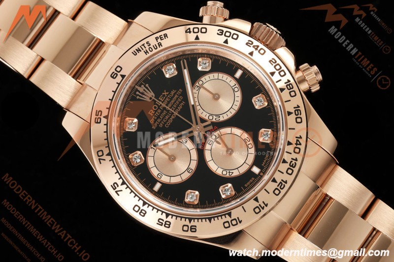 Rolex - Daytona 126505 40mm RG/RG Blk/RG Diamonds Dial UFO UF4131 Free Sprung 