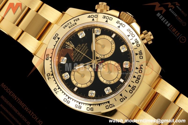 Rolex - Daytona 126508 40mm 904L YG/YG Blk/Gold Diamond Dial UFO UF4131 Free Sprung 